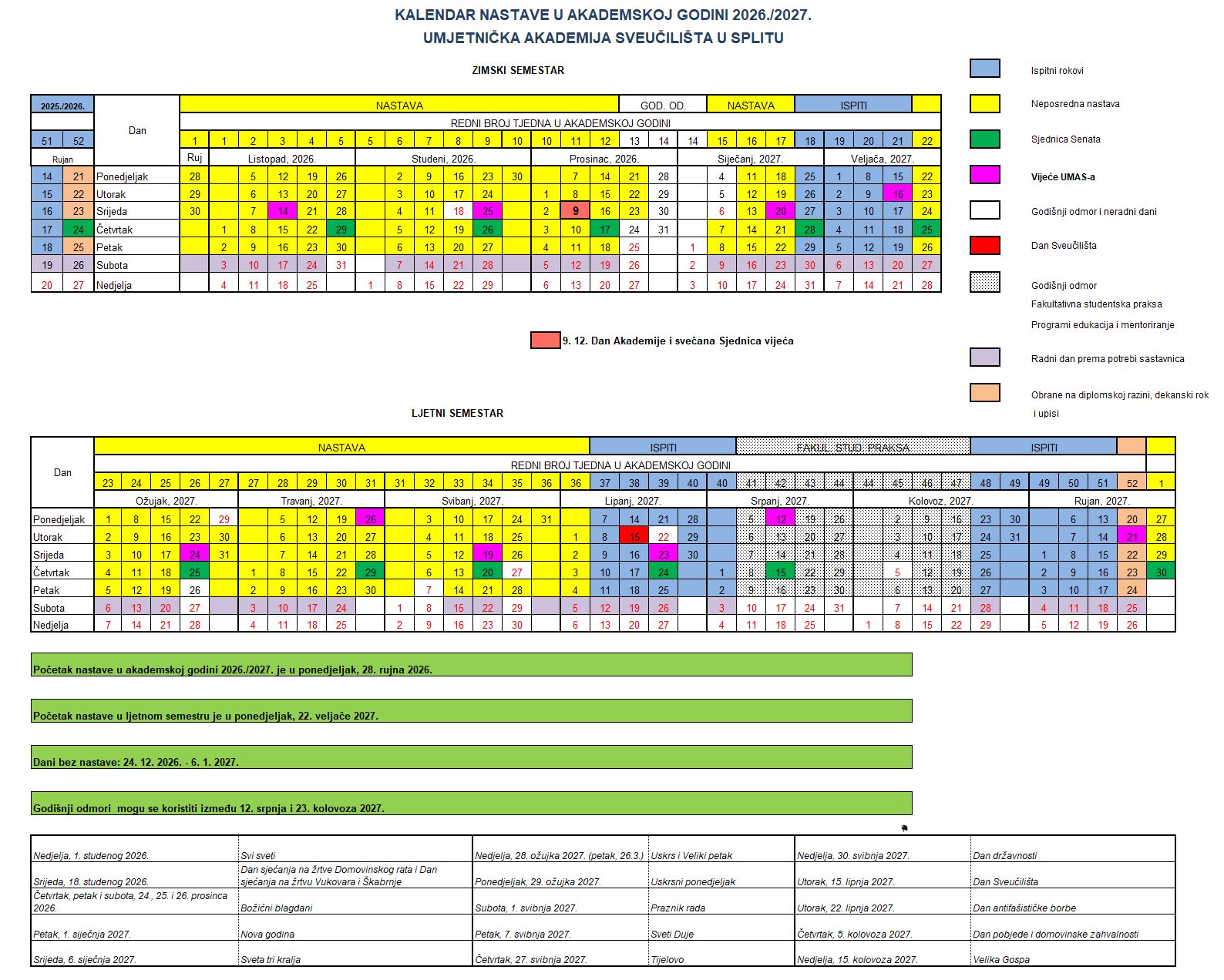 Kalendar nastave u ak. god. 2026.2027.UMAS v3-1